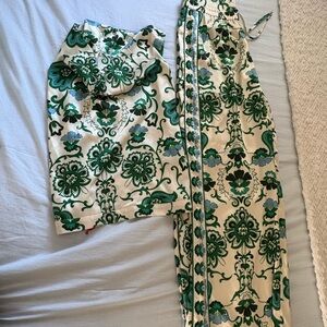 Elie Tahari Green and Cream Floral Set